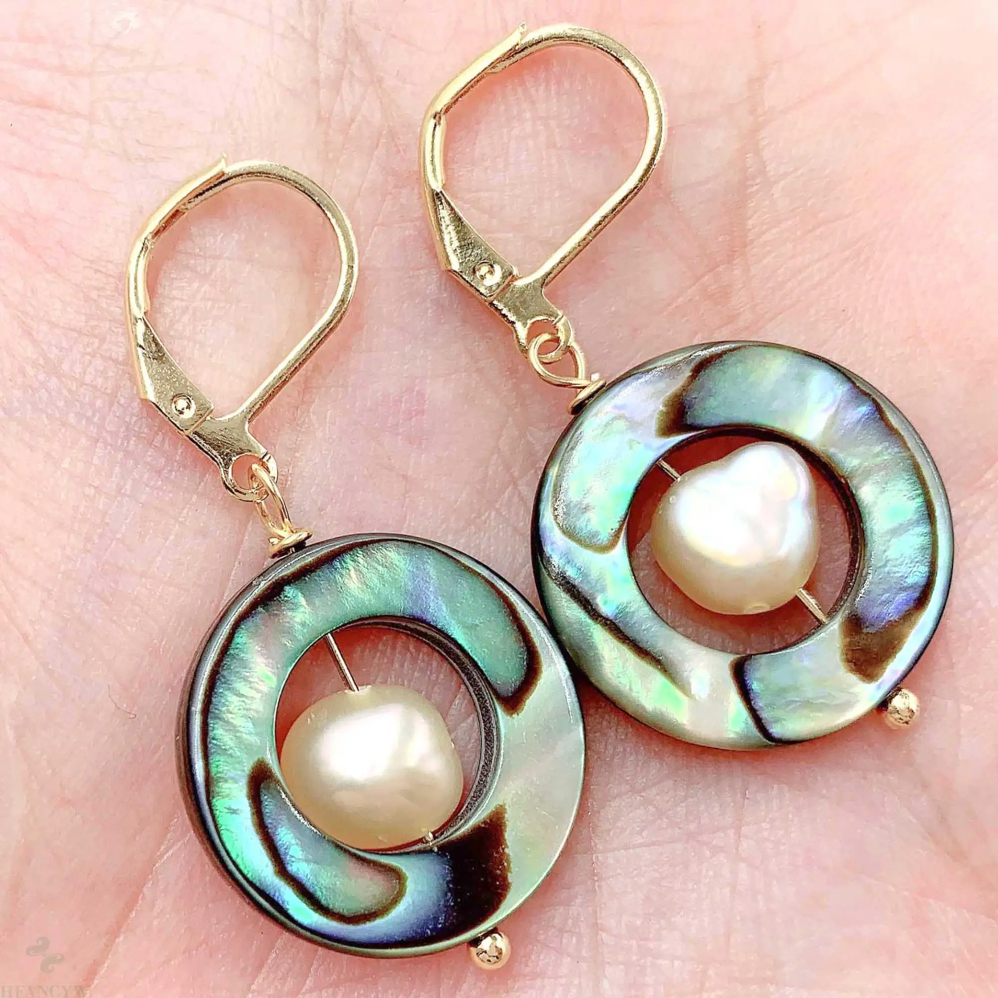 18x18 мм Abalone ракушка розовые серьги с барочным жемчугом 18k подвеской Роскошные