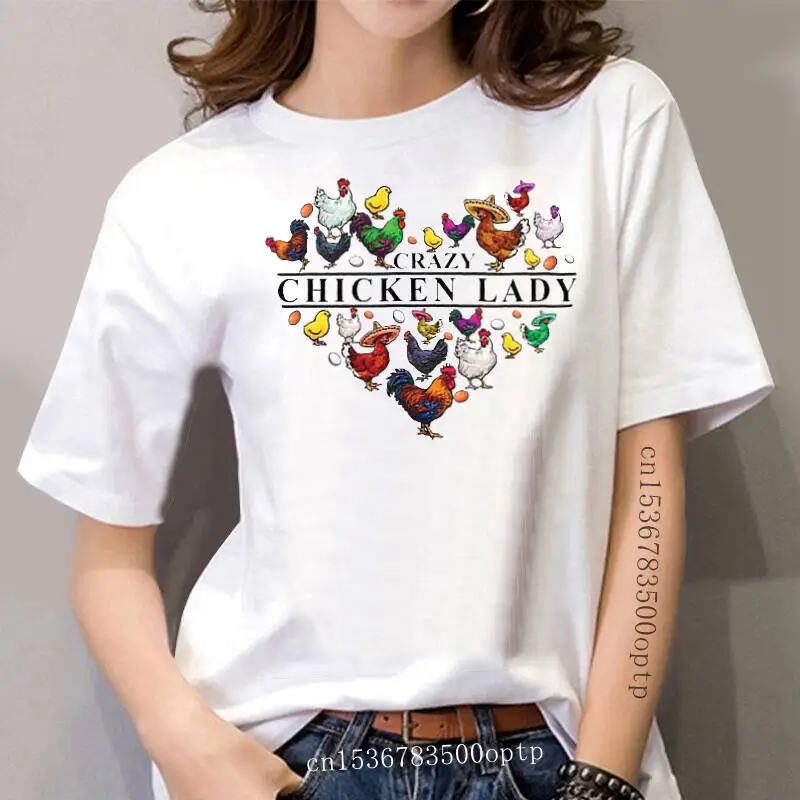 

women Funny T Shirt Fashion tshirt Crazy Chicken Lady White Version Women t-shirt
