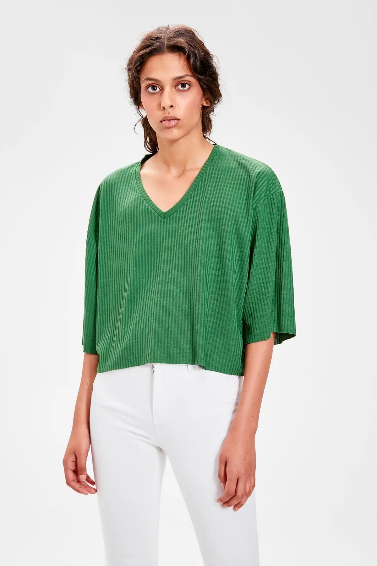 Зеленая трикотажная блузка TWOAW20BZ0474 | Женская одежда