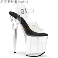 rncksi steel tube dancing sandals women quality ultra high heel 20cm transparent crystal lady shoes model catwalk large yard