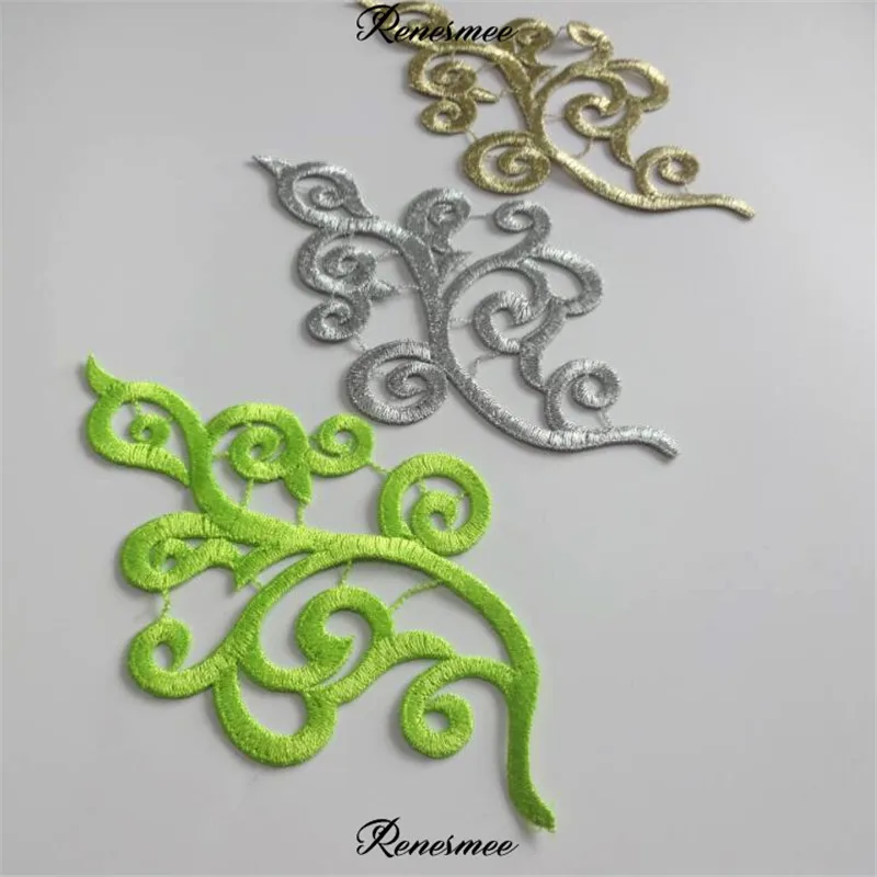 1 зеркальная пара/2 шт. Серебряная кружевная нашивка полиэфирная вышитая цветная