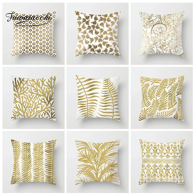 Чехол на подушку Fuwatacchi с золотым тиснением наволочка листьями дерева