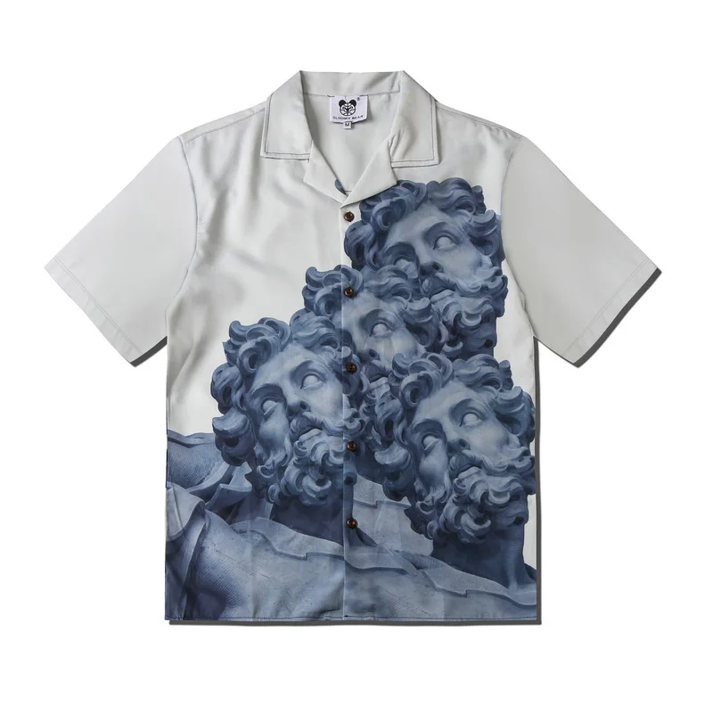 

2021 Funny Stone Figure Print Cool Shirts For Men Graphic Casual Short Sleeve Chic Dress Shirt Women Korean Clothes Camicia Uomo