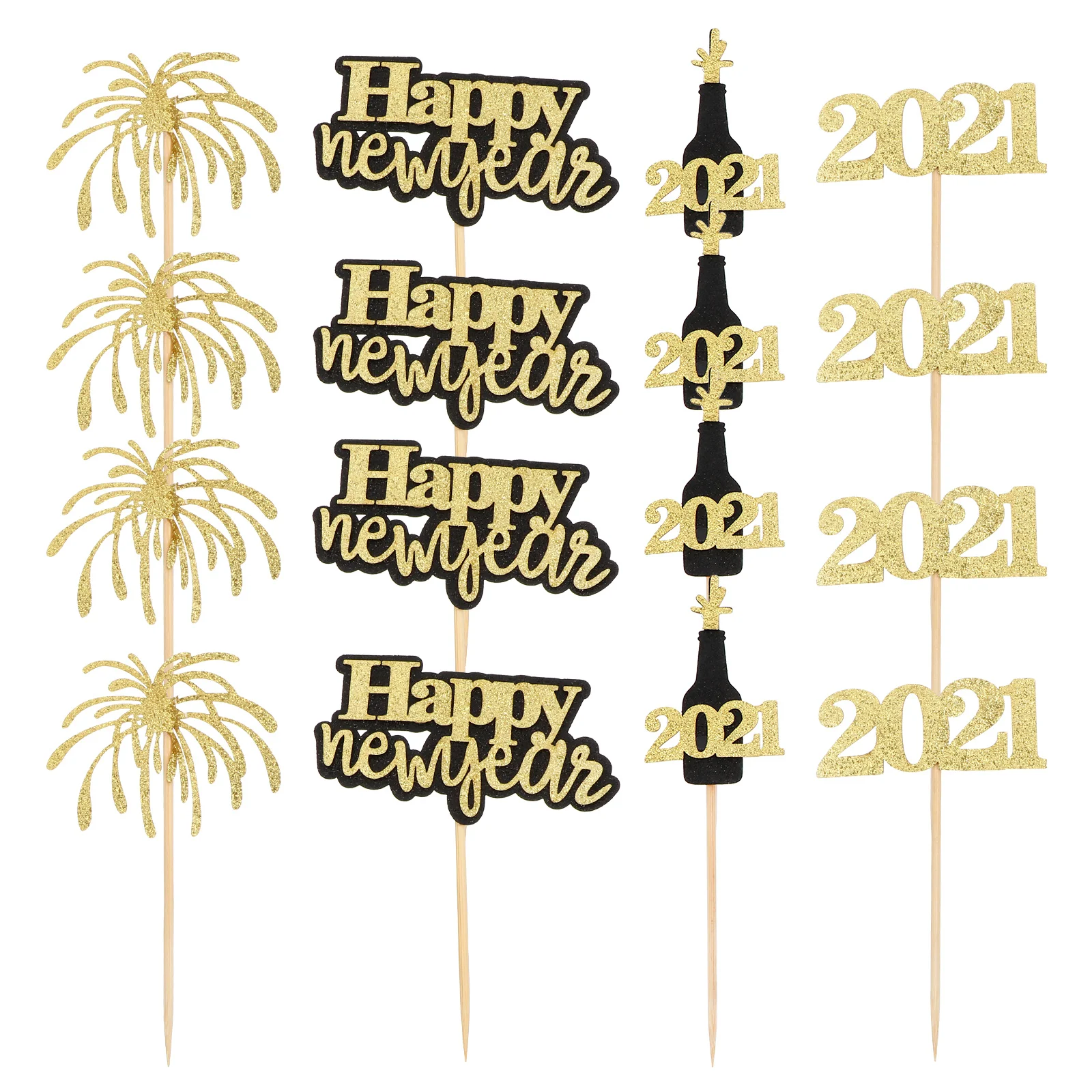 

20pcs 2021 Paper Glitter Cake Toppers Dessert Decorations for New Year Party