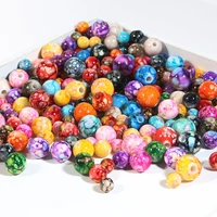 diy acrylic flower beads imitation ceramic pattern round beads straight hole loose beads wholesale jewelry accessories handmade