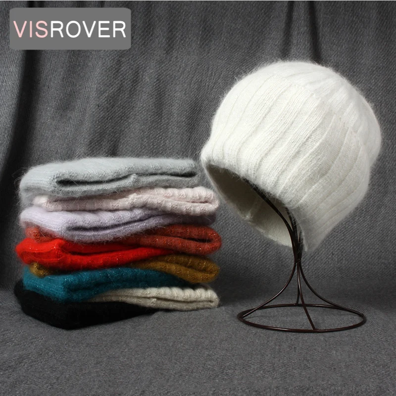 VISROVER 10 цветов кашемир кролик Унисекс Женская зимняя шапка с люрексом осенние