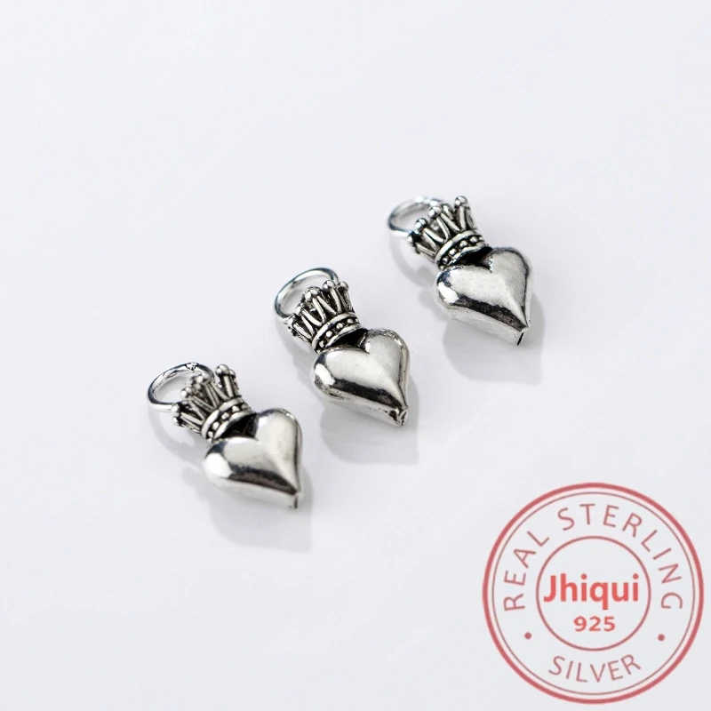

1PC 925 Sterling Silver Crown Heart Charm Pendant for DIY Bracelet Necklace Making Fine Jewelry Finding