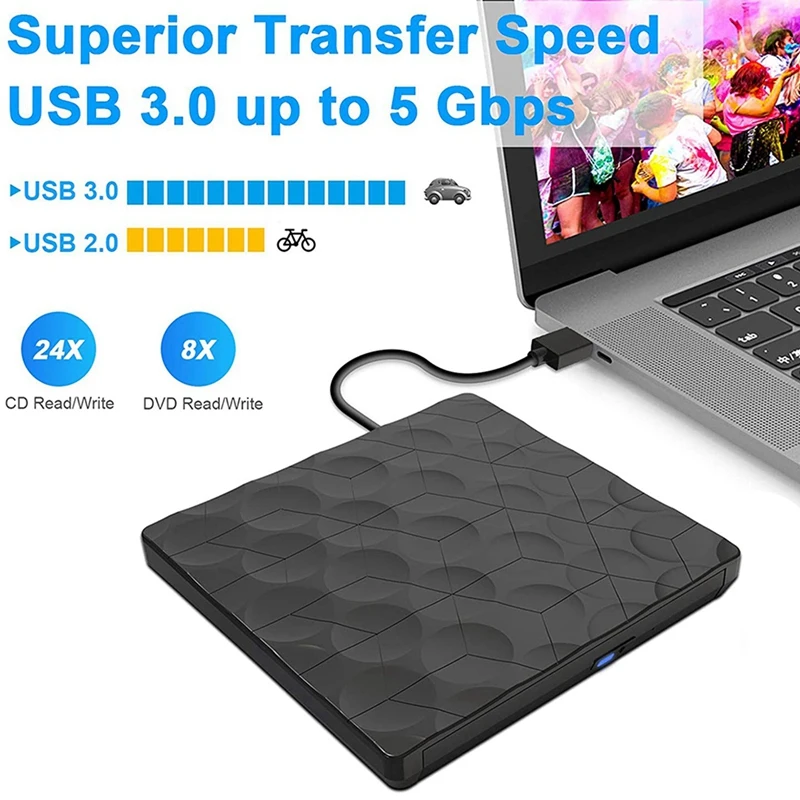 

External CD DVD Drive USB 3.0 & Type-C External CD DVD - / + RW Burner Low Noise External Drive for Laptop, Desktop