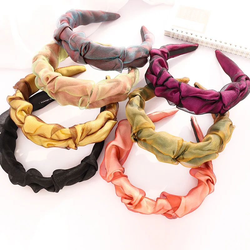 

Oaoleer Solid Color Silk Padded Pleated Hairband Net Yarn Pleated Headband Soft Spring Turban Headwear Adult Hair Accessories