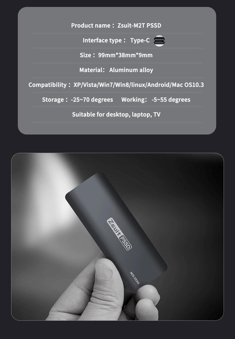 Портативный внешний твердотельный накопитель Zsuit M.2 250 ГБ 480 512 1 ТБ жесткий диск USB 3