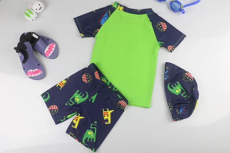 Boy Baby Swimwear Dinosaur Swimming Suit for Boys Short Sleeves Toddler Kids Children's Swimwear Beach Clothes Bathing Suit 3pcs