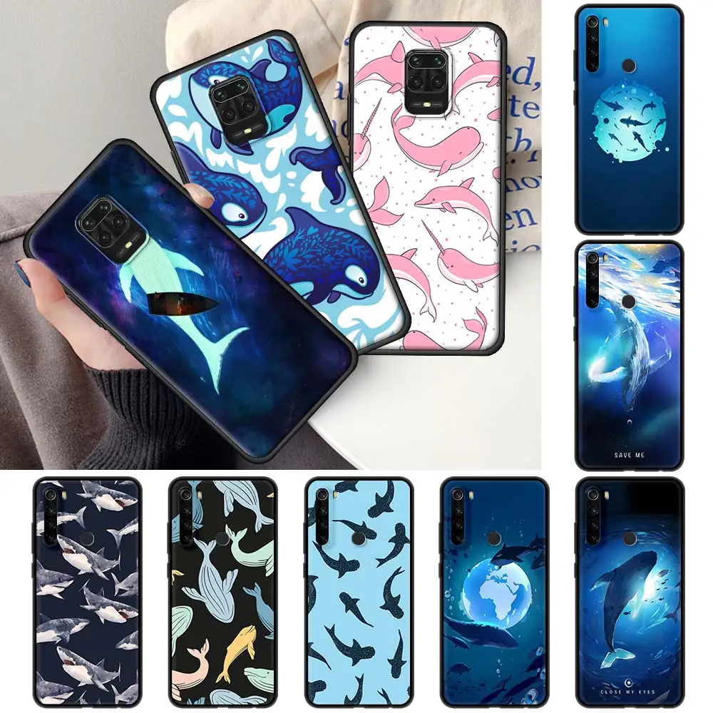 

Cute Fish Shark Whale Phone Case for Redmi Note 9T 9S 9 8 K40 K30 K20 Pro 8T 8A 9A 9C 7 7A Soft Black Shell Cover Coque
