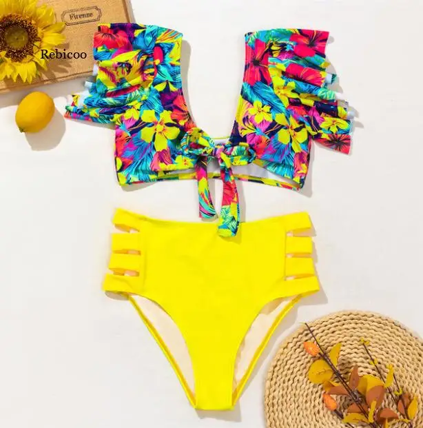 

Women High Waist Bikini Ruffle Swimwear Print Sexy Swimsuit Push Up Bikinis Plus Size Bathing Suits Floral Beach Wear