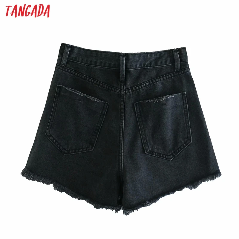 

Tangada Women Blue Denim Summer Shorts Tassels Zipper Pockets Female Retro Basic Casual Shorts Pantalones 4M144