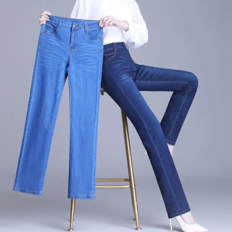 

Модные женские джинсы 2020, облегающие джинсовые брюки, прямые джинсы с завышенной талией, эластичные женские расклешенные брюки