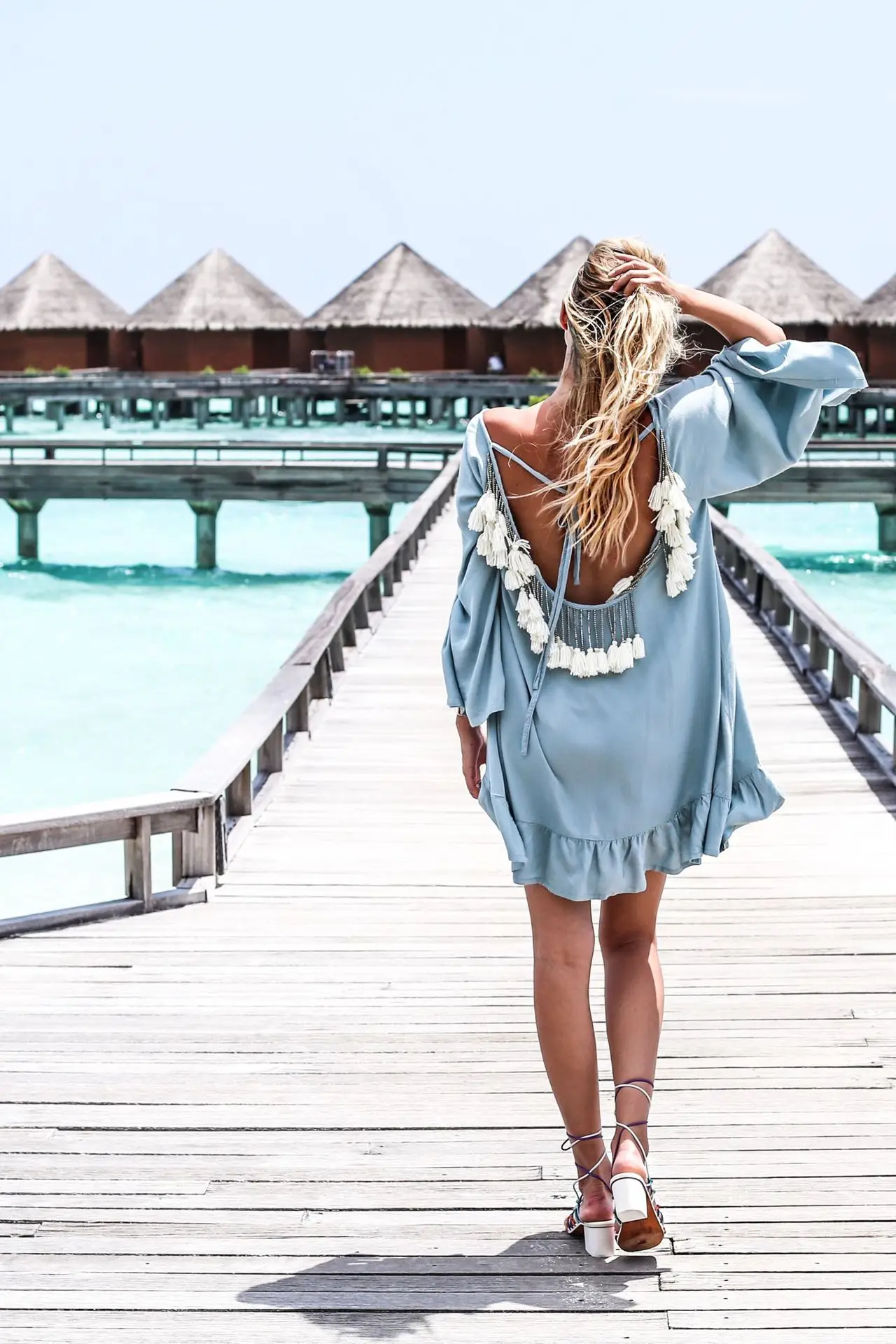 

Women Dress Summer 2020 Sexy Long Sleeve Backless Tassel Dresses Women Flroal Boho O-Neck Long Sleeve Loose Tunic Shirts Dress