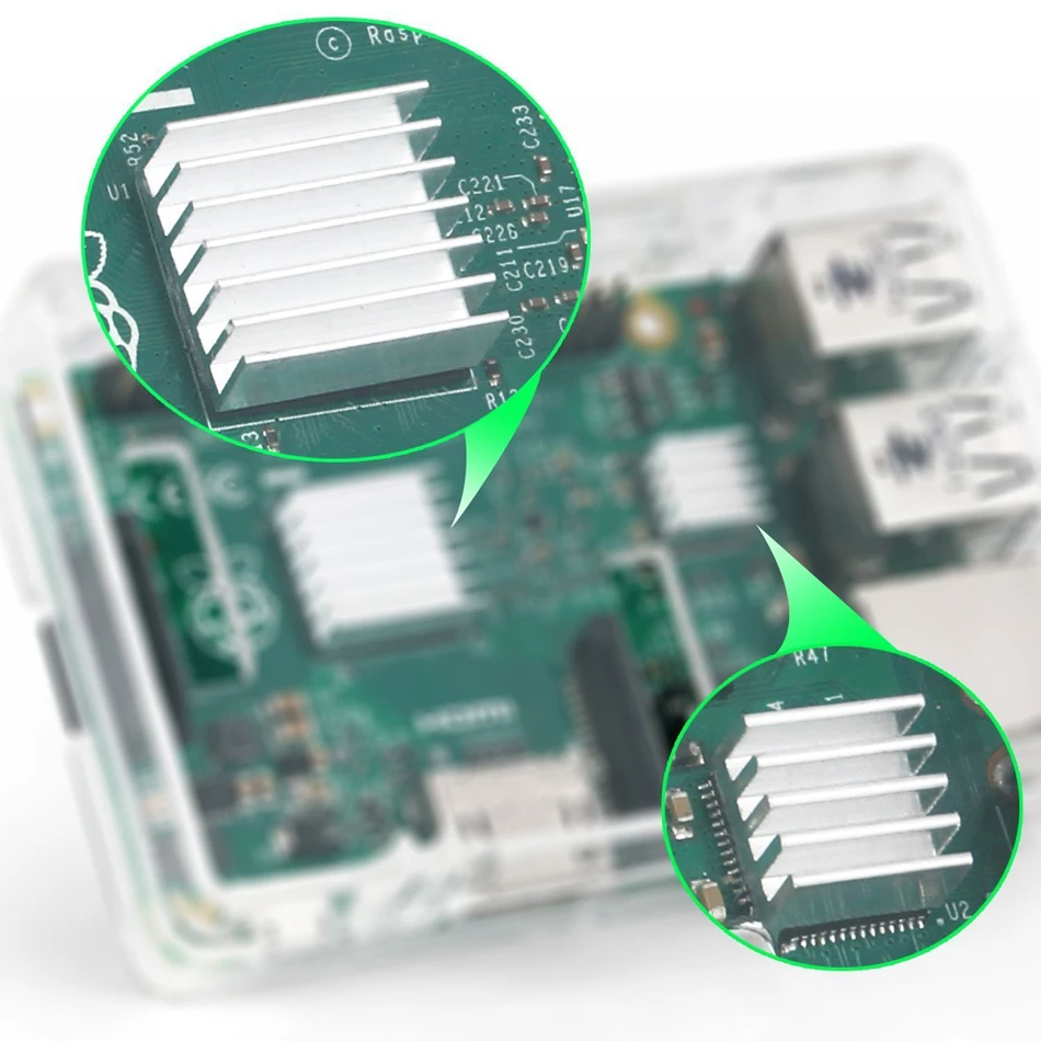 Теплоотвод Aokin 3 шт. алюминиевый теплоотвод охлаждение кулер для модели B / Pi 2/Pi 2 +