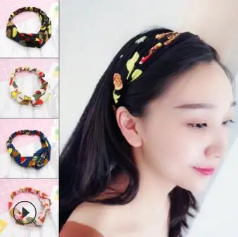 

60pcs/lot DIY Simple Multi Fabrics Cartoon Fruits Printing Head Bands Elasticity HeadBands Hair Styling Tools Accessory HA1297