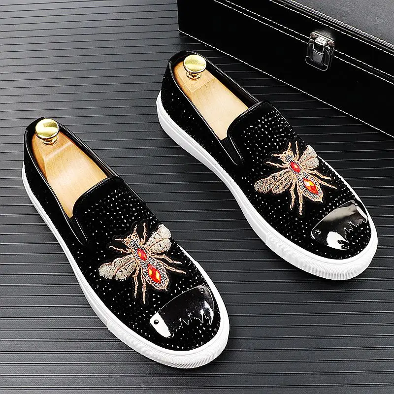 Новые мужские модные замшевые высокие сапоги с вышивкой Стразы пчелы лёгкие