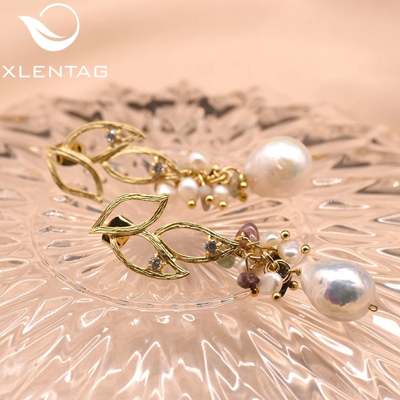 Женские серьги капли XlentAg из натурального камня в стиле барокко с жемчугом и