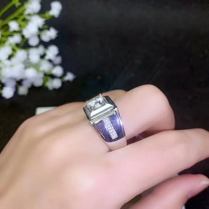 Kkmall Store круглое серебряное кольцо Moissanite 1.00ct D VVS роскошное свадебное кольцо Moissanite для мужчин серебряное кольцо 925