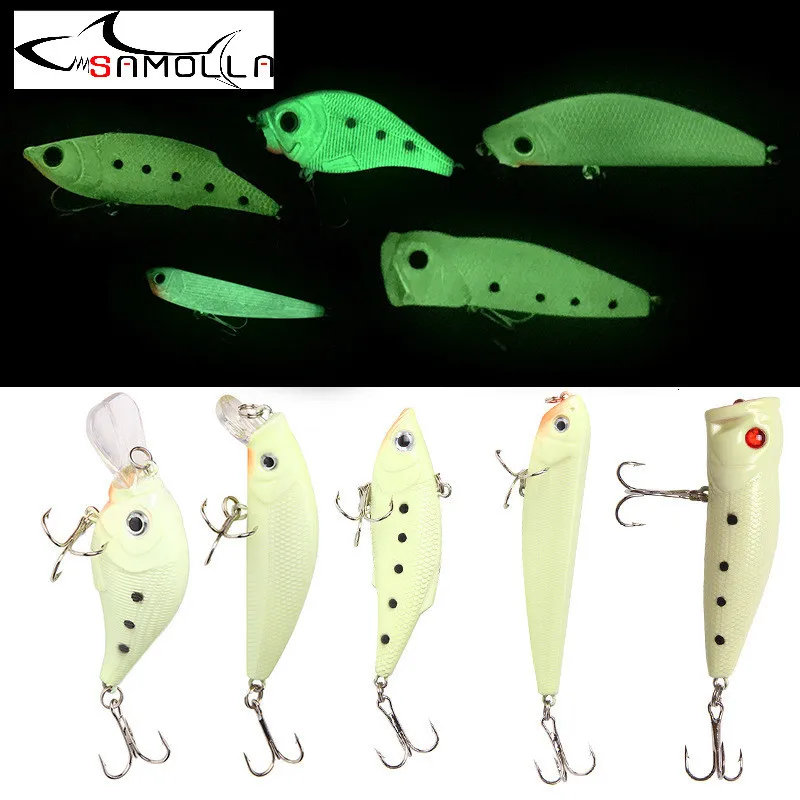 Whole Body Noctilucent Bait Luminous Crankbait Pencil Vib Minnow Poppers Fishing Lure Set Weights 7.6-10.3g Lures 2019 | Спорт и