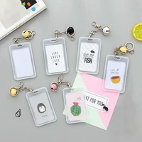 kawaii card cover with keyring chain card case bank credit card holder plastic cute cartoon student id bus card pass holder