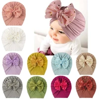 2021 new lovely shiny bowknot baby hat cute solid color baby girls boys hat turban soft newborn infant cap beanies head wrap hat