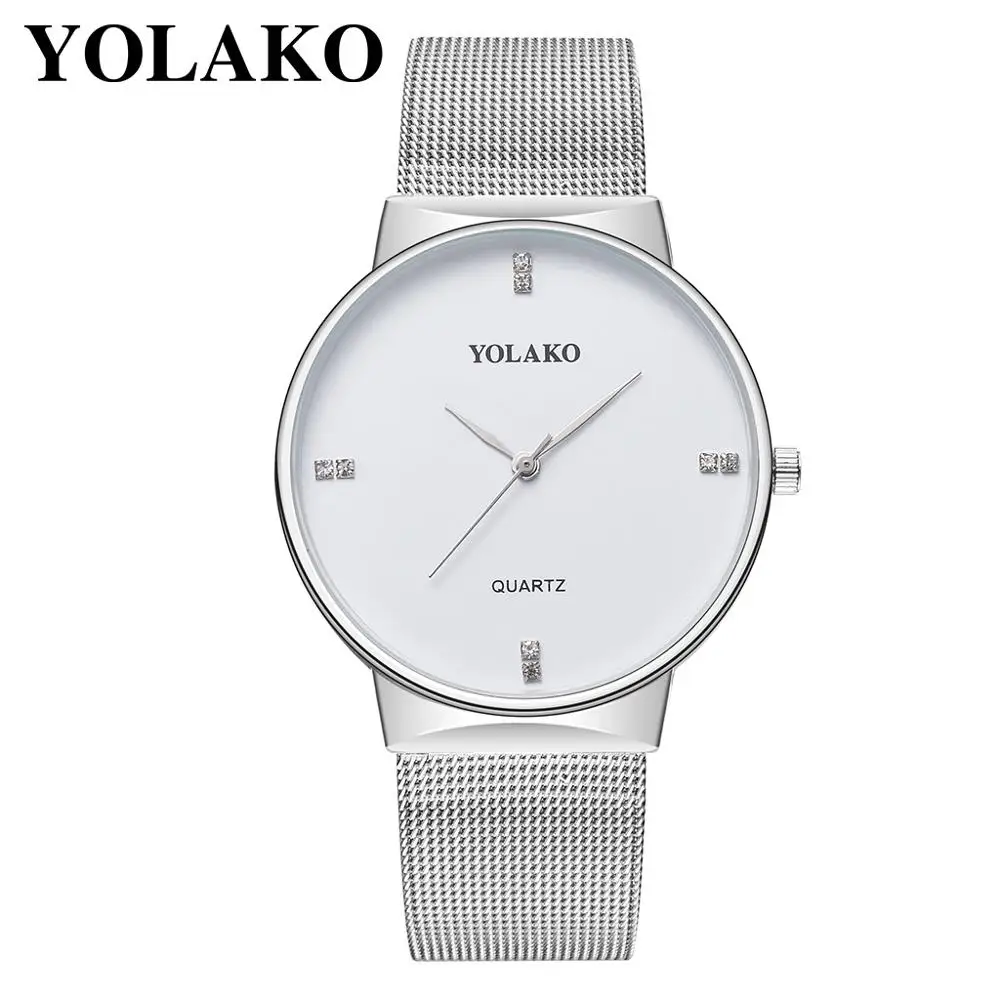 silver Топ бренд YOLAKO Пара часы для влюбленных модные Роскошные Алмазные часы из нержавеющей стали для влюбленных Reloj Mujer часы - Цвет: silver