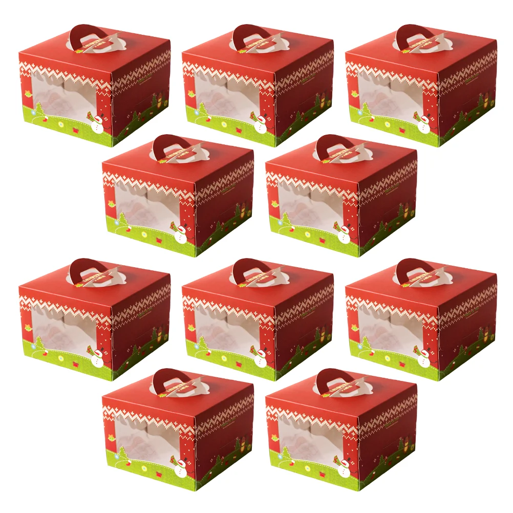 

10 шт. рождественские коробки для упаковки тортов, коробки для упаковки пищевых продуктов, портативный контейнер для тортов