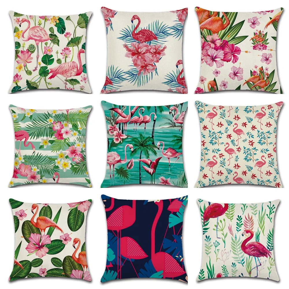 

3D Flamingo Printing Pillowcase Home Decorative Tropical Plants Flowers Cushion Cover Linen Car Sofa Chair Waist Pillow Case
