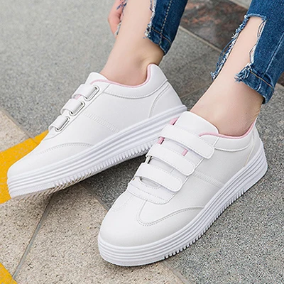 White Pink GRITION/Модная женская обувь; повседневные кроссовки на платформе, визуально увеличивающие рост; Женская Белая обувь из искусственной кожи; дышащая обувь для вечеринок без застежки - Цвет: White Pink