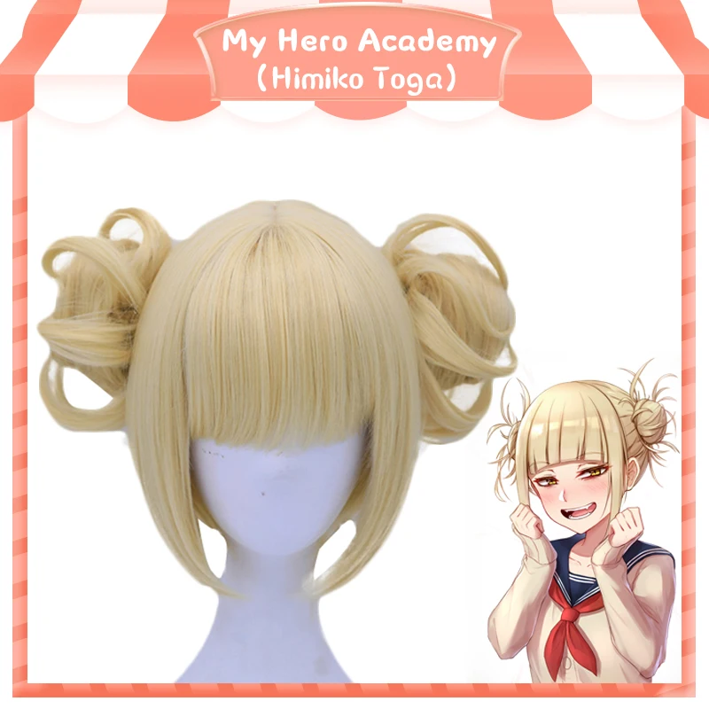 Anogol двойной конский хвост аниме My Hero Academy химико Тога крест мое тело короткий прямой блонд Синтетический Косплей парик для Хэллоуина