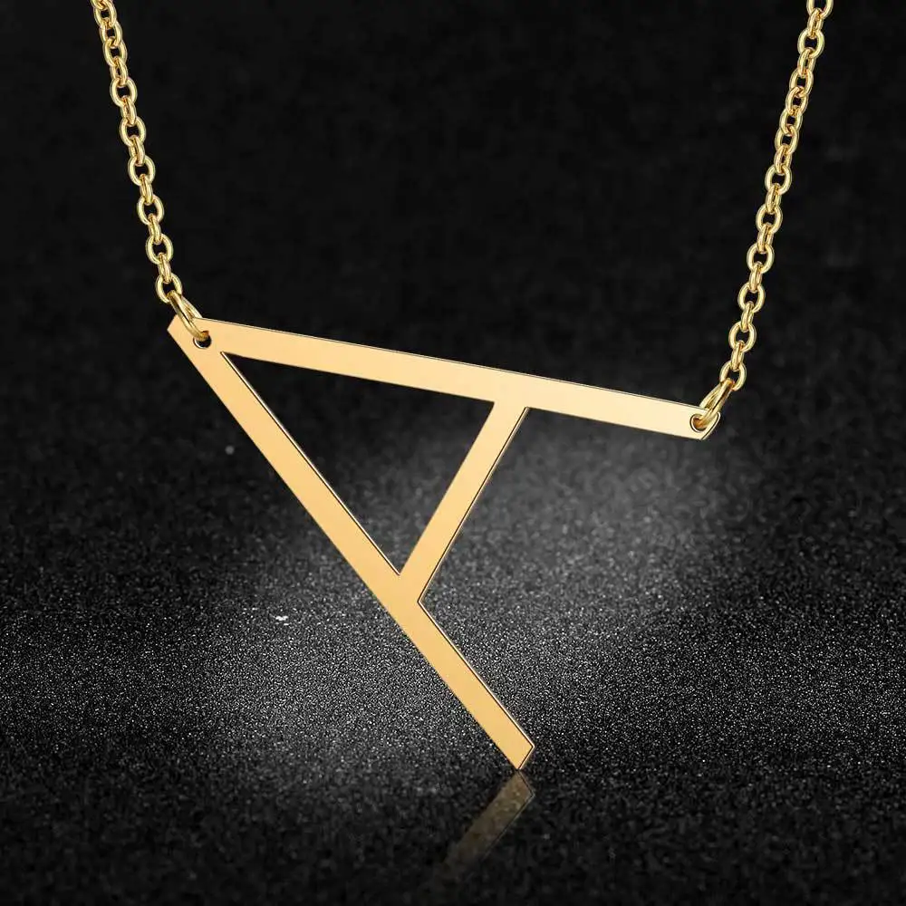 

100% Stainless Steel Necklace A-Z 26 Letter Pendant On Neck Gold Silver Color Capital Initial Letter Name Necklace Charm Jewelry