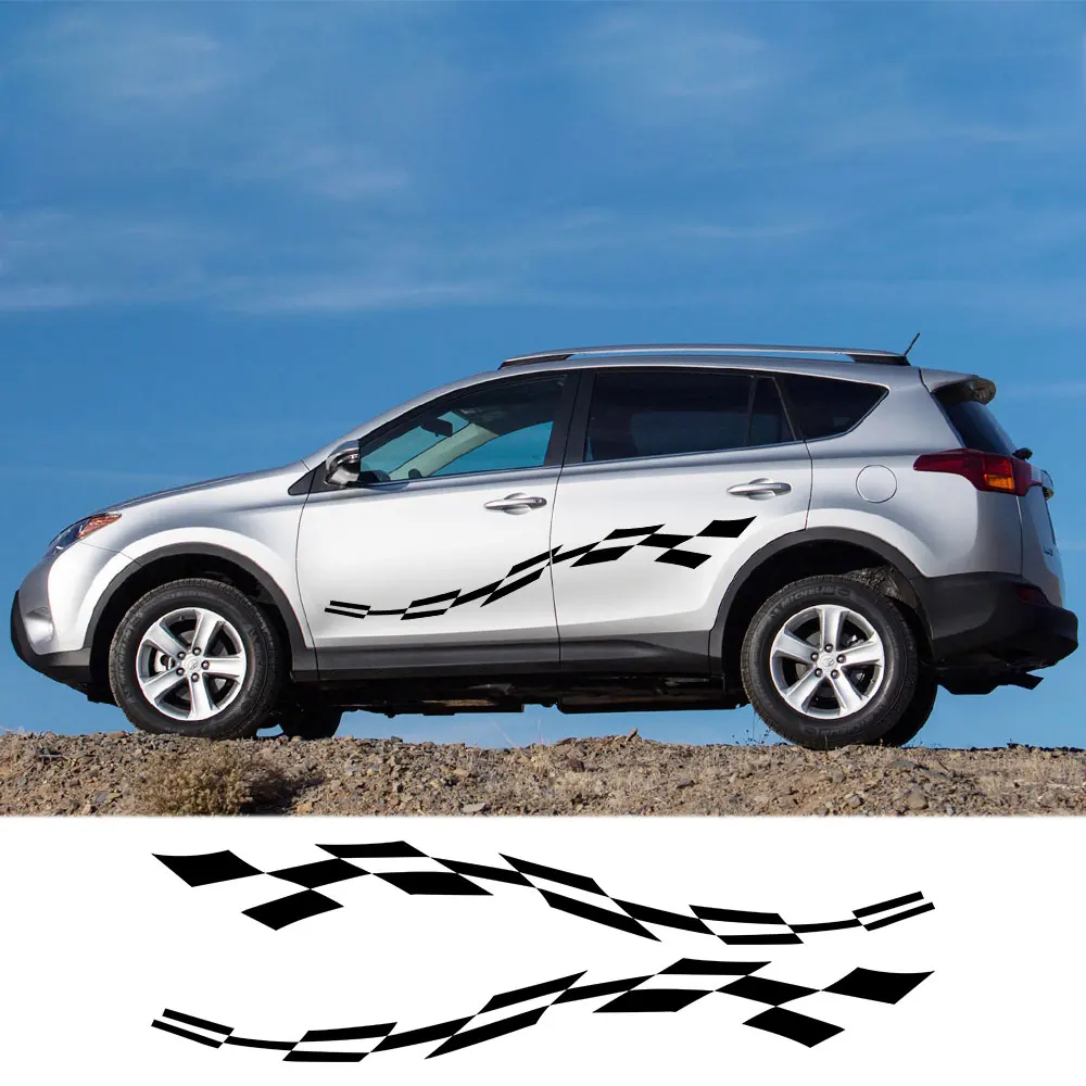 

2PCS Car Stickers Auto Door Side Graphical Vinyl Lattice Decals For Toyota RAV4 Auto Body Decorative Racing Decals Accessories