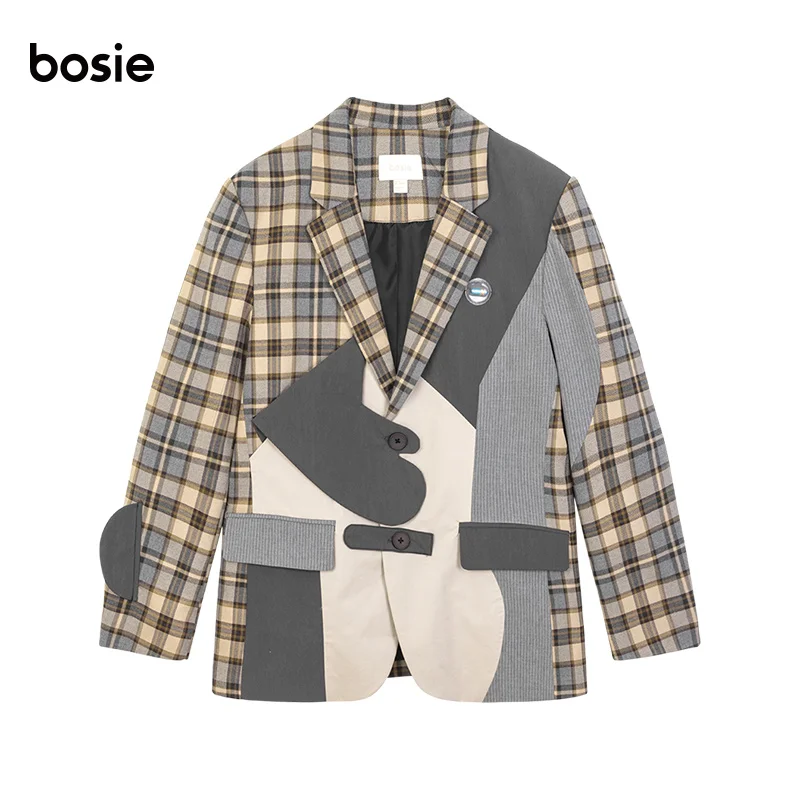 

bosie autumn new three-dimensional color matching suit men couple loose fashion personality casual coat 1801G