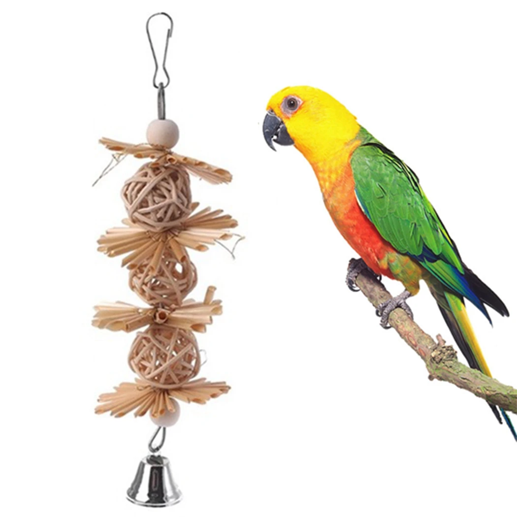 

Pet Bird Bite Toy Rattan Grass Bird Cage Hanging Ball Toy Bird Ball With Bell Parrot Bite Toy Bird Chewing Rattan Weave Toy