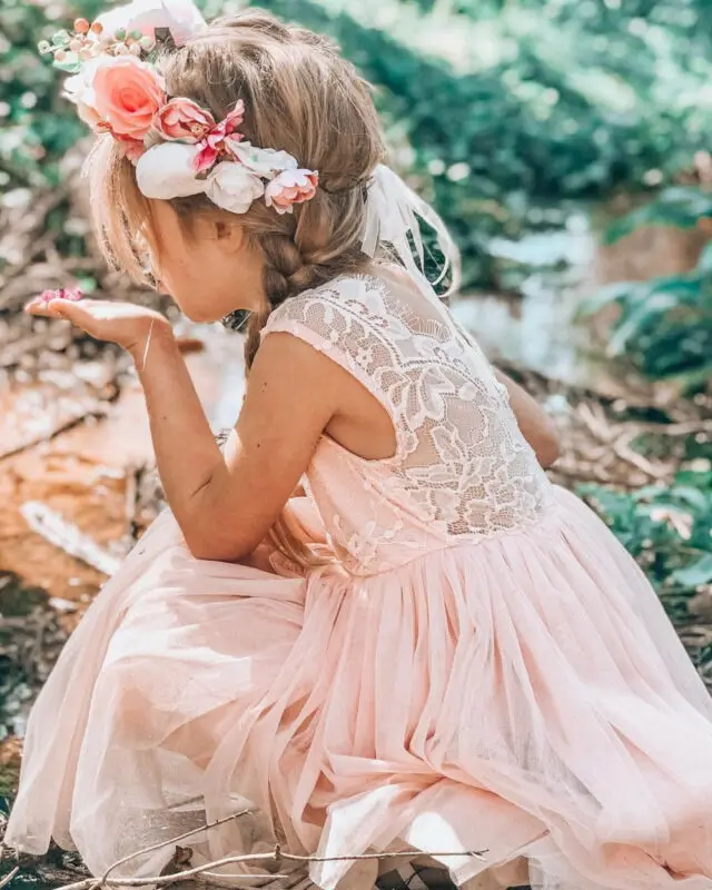 Детское кружевное платье из тюля с цветочным принтом | Детская одежда и обувь