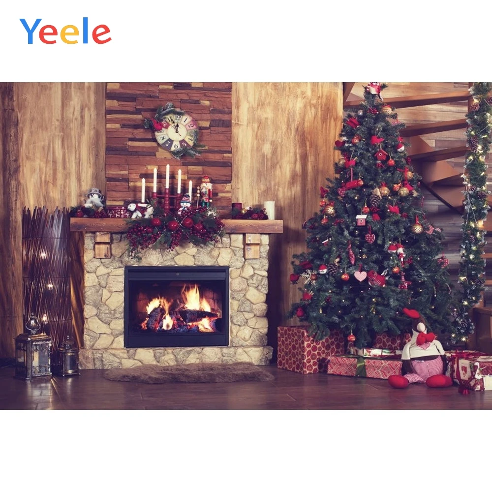 Фотофон Yeele для фотосъемки на Рождество фон камина огненный деревянный домик