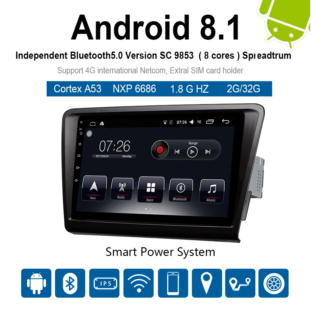 Автомобильный мультимедийный плеер 1 Din Android 8,1 автомобильный DVD для Volkswagen Skoda rapid 2013- " 4G/32G/64G сенсорный экран автомобильный Радио gps