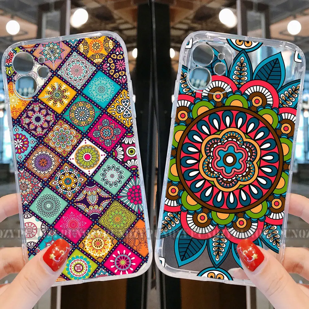 

Mandala pattern art Phone Case For iPhone 14 PRO MAX 13 pro 12 PRO 11 PRO MAX 7 6s 8 Plus X XR XS MAX floral Soft TPU Cover