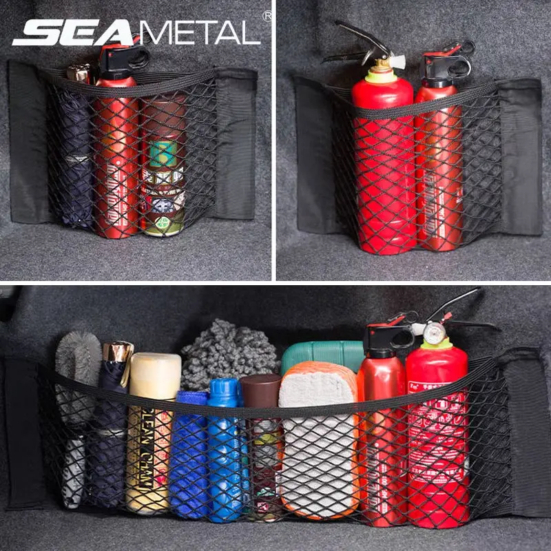 Mesh Trunk Car Storage Organizer Bag 40/50/60/80*25CM Mesh For Trunk Luggage Holder Pocket Sticker Nylon Auto Organizer In Trunk