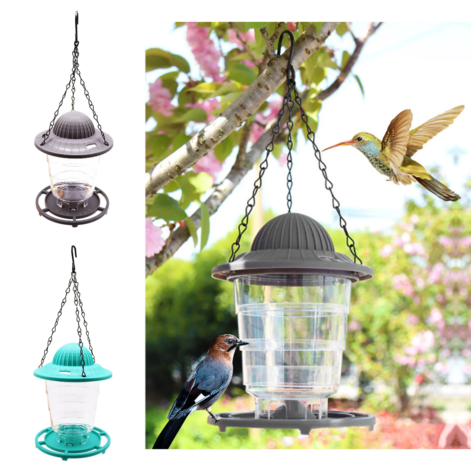 

Bird Feeder Feeding Container Hanging for Yard Garden Decoration w/Roof