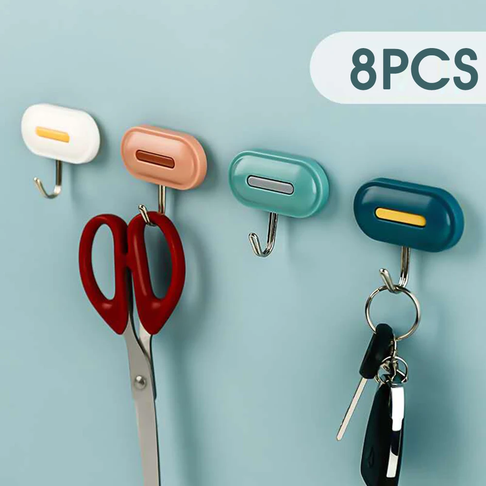 

8Pcs Wall Hook Self-Adhesive Coat Hooks Punch Free Wall Mounted Multifunction Hook Kitchen Bathroom Shower Office Storage Tool