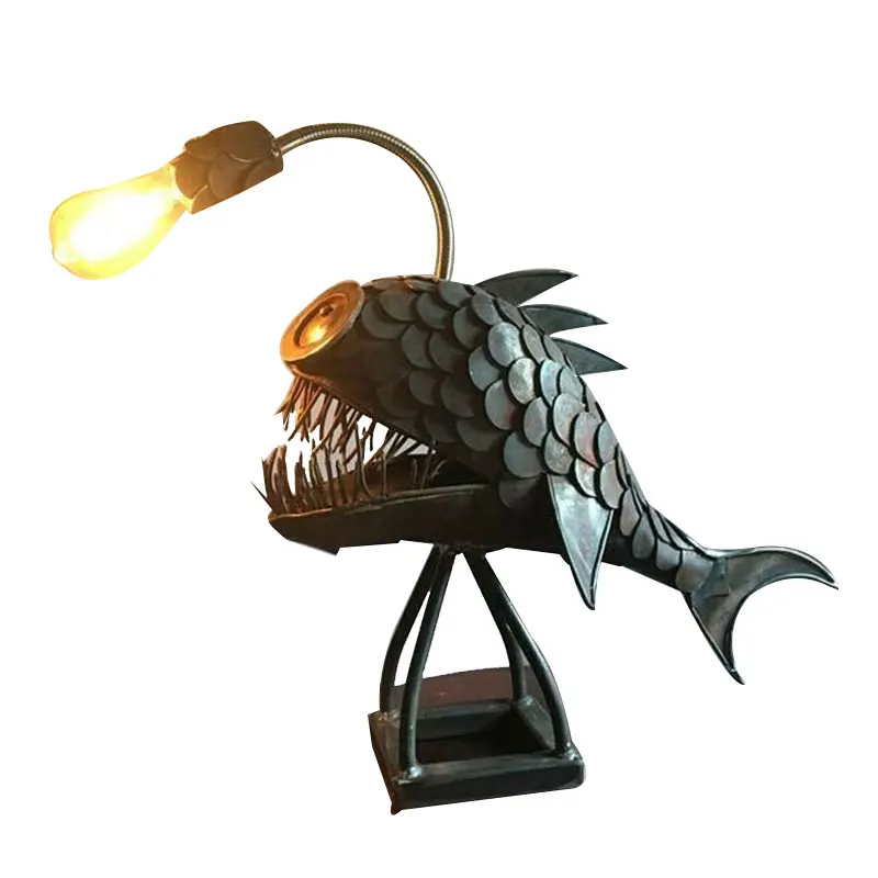 

Angler Fish Lamp Usb Rechargeable Desktop Metal Light Handmade Craft Home Livingroom Decoration Ej
