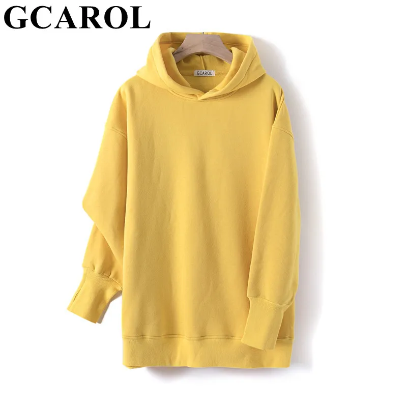 GCAROL осенне зимняя женская удлиненная толстовка с капюшоном 80% хлопок флис