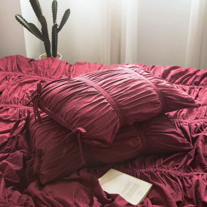 

100%Cotton Exquisite Pinch Pleated Duvet Cover Bedding Set Solid White Purple Pink King Queen size Luxury Chic Bedding Set