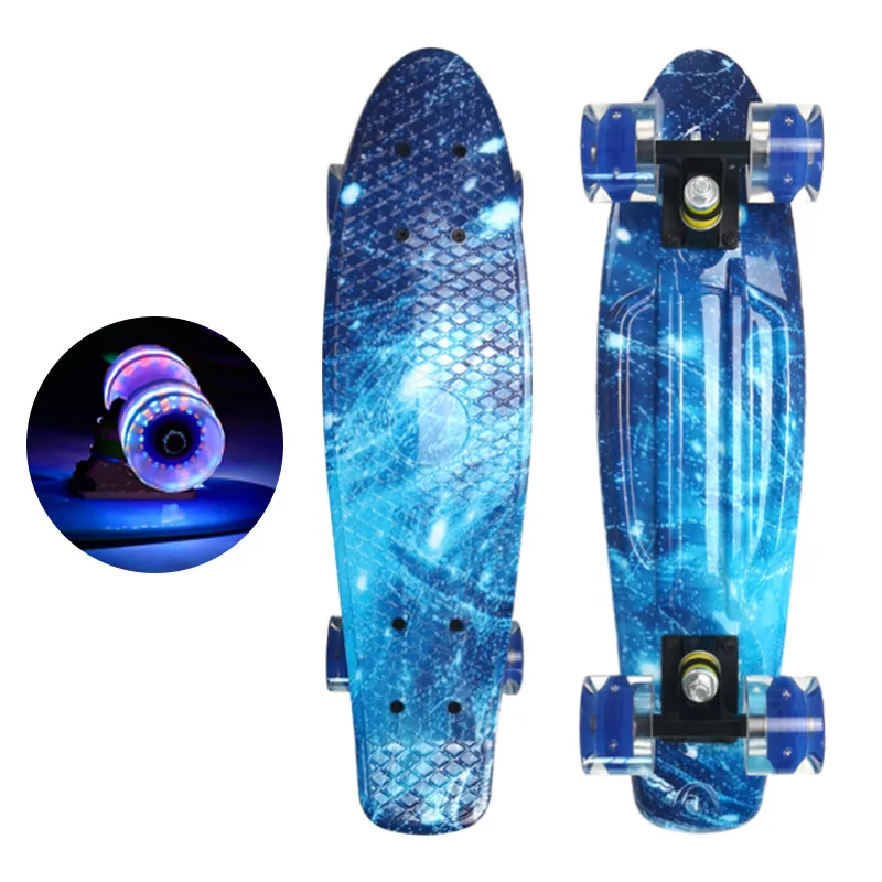 

22inch Mini Cruiser Skateboard Skate Board Flash Led Wheels Plastic Starry Sky Galaxy Printed Longboard Street Outdoor Sport