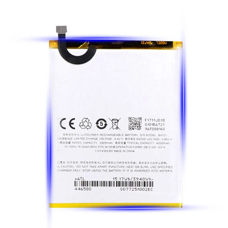 100% Оригинальный аккумулятор 4000 мАч BA721 для Meizu Meilan Note 6 M6 новый продукт