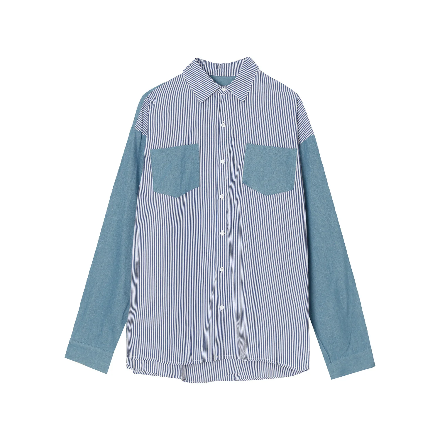 

MTL men's clothing | 2021 autumn new products to be updated design sense stitching Stripe loose Long Sleeve Shirt Men's